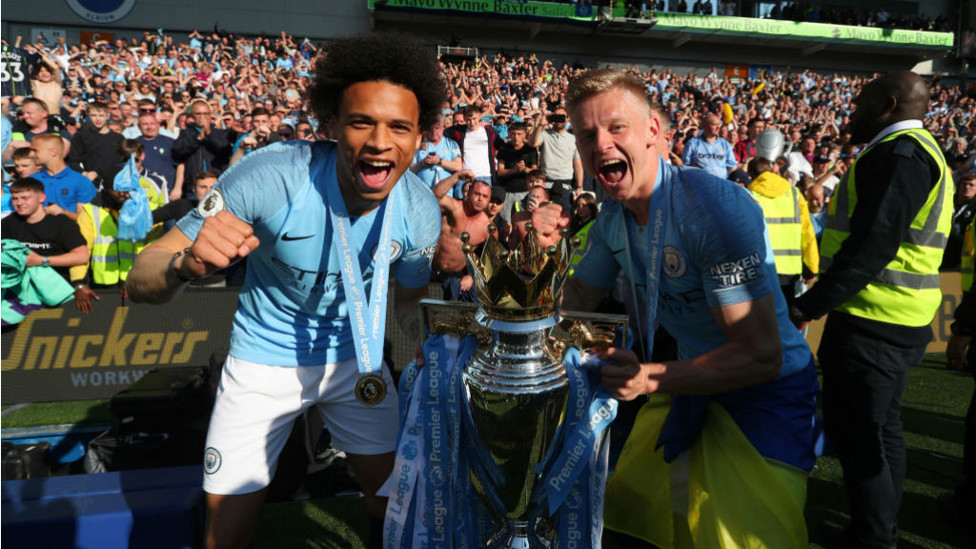 PEMAIN SAYAP SPESIAL: Leroy kembali menjadi juara Liga Primer setelah kemenangan 4-1 di Brighton pada Mei 2019