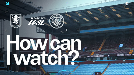 Poster for the Barclays Women's Super League match between Aston Villa and Manchester City at Villa Park, dated Sun 15 Mar 2026 with kick-off at 11:55 (UK).