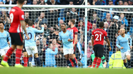 RAZ-AMATAZ: Raheem Sterling celebrates after scoring our fourth goal on the stroke of half-time