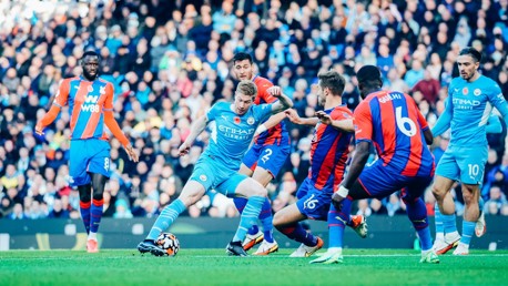 MAESTRO: De Bruyne looks to unlock the visitors' defence.