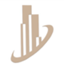 A beige abstract logo depicting a series of stylized buildings or skyscrapers with an arched underline.