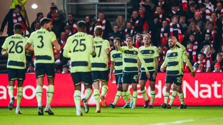 MAGIC MAHREZ: Foden points to Mahrez after his perfect assist.