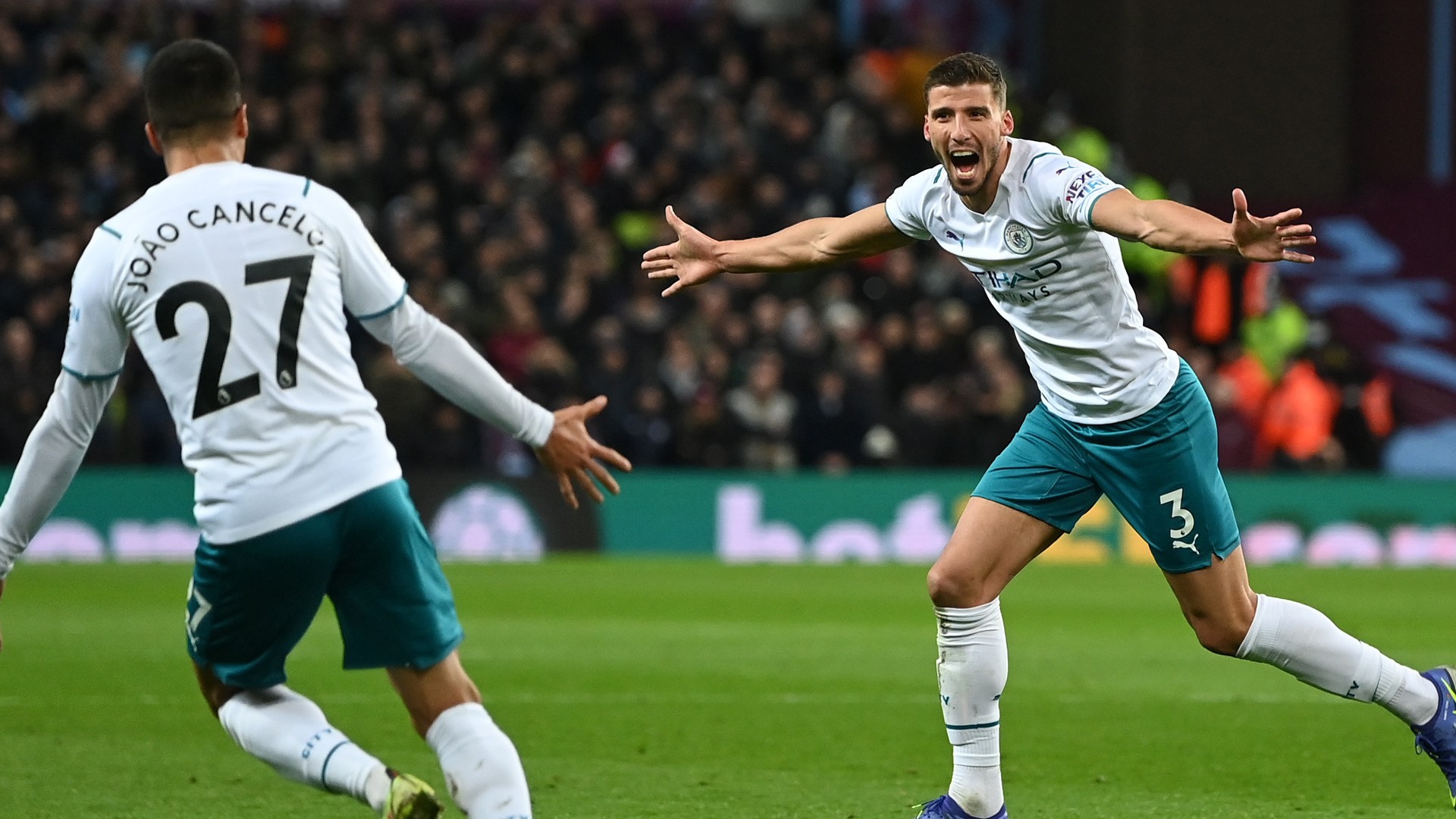PORT OF PLENTY: Bernardo Silva and Portuguese colleague Ruben Dias celebrate City's opener