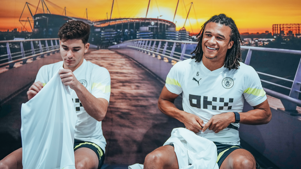 READY TO GO : Julian Alvarez and Nathan Ake ready for action.