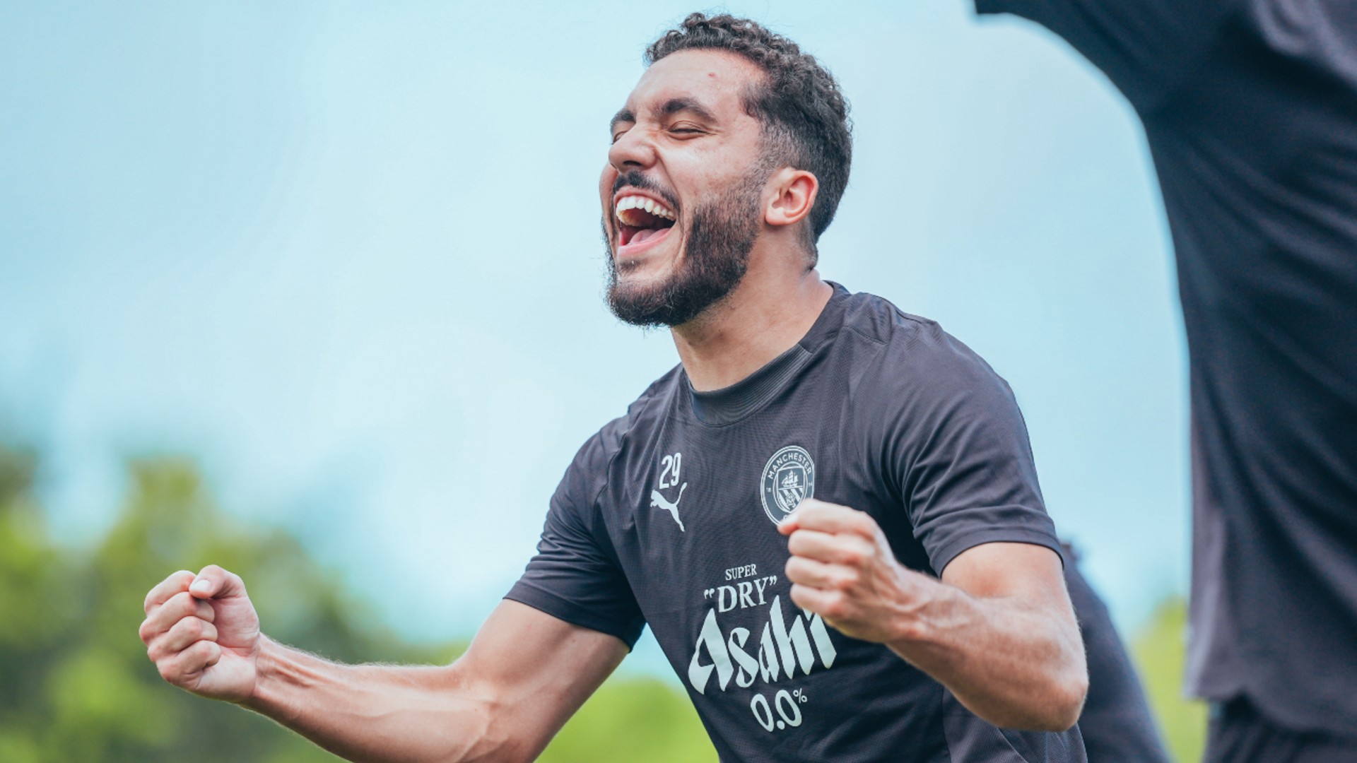 THAT'S THE SPIRIT: Rayan Cherki's expression summed up the positive mood in camp.