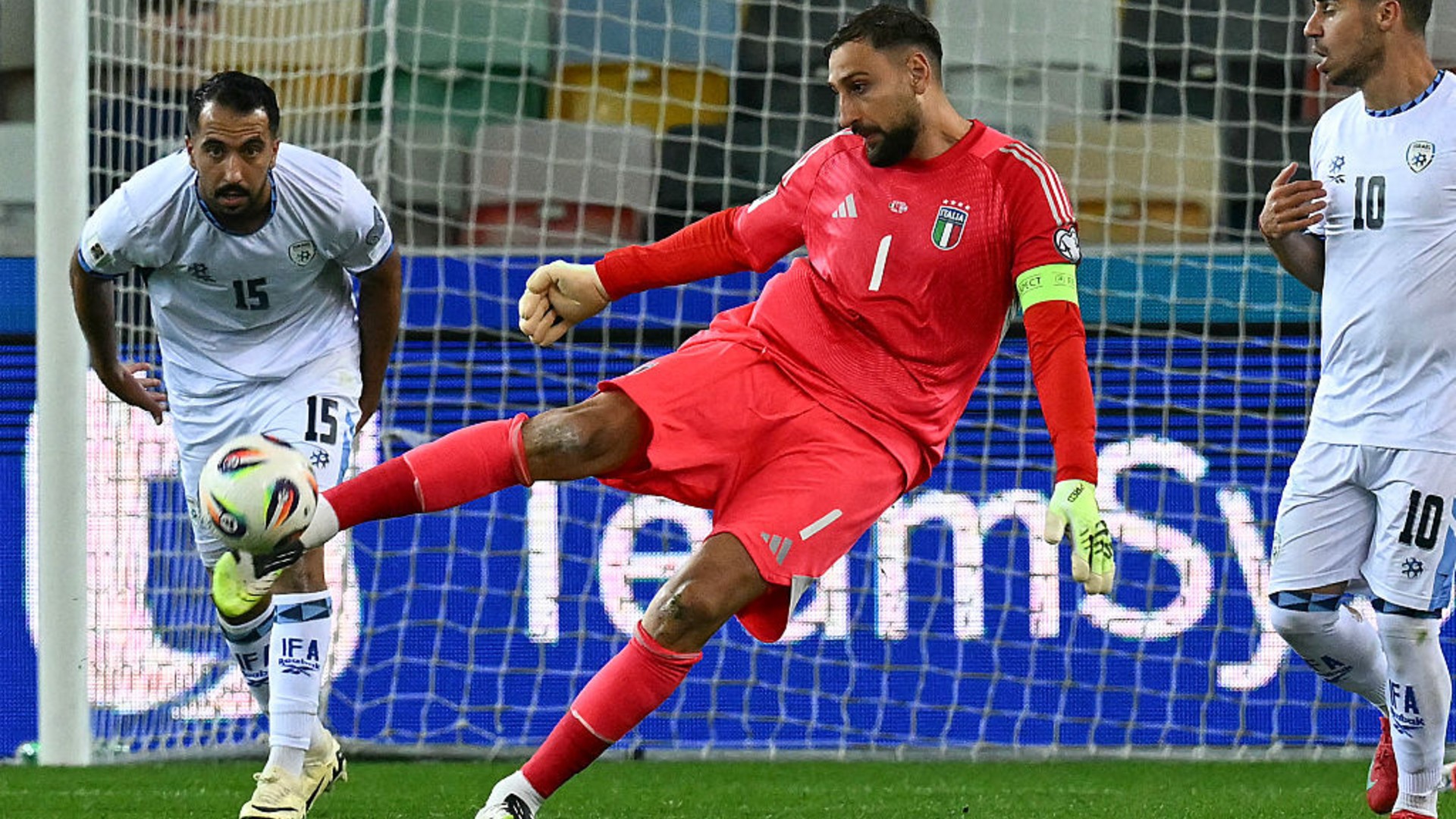 LEADING MAN: Skipper Gianluigi Donnarumma in action for Italy against Israel.