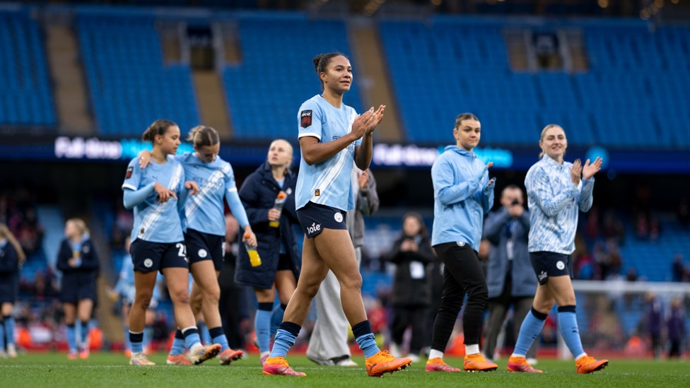 LETS GO CITY: Jade Rose and a selection of City players pictured clapping the fans post-match