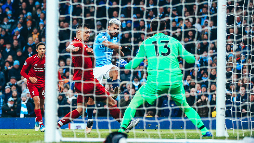 OPENER : Sergio Aguero smashes home at the near post to hand City the lead against Liverpool | City 2-1 Liverpool (3 January 2019).