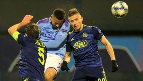 DETERMINED: Gabriel Jesus rises highest to head home City's equaliser.