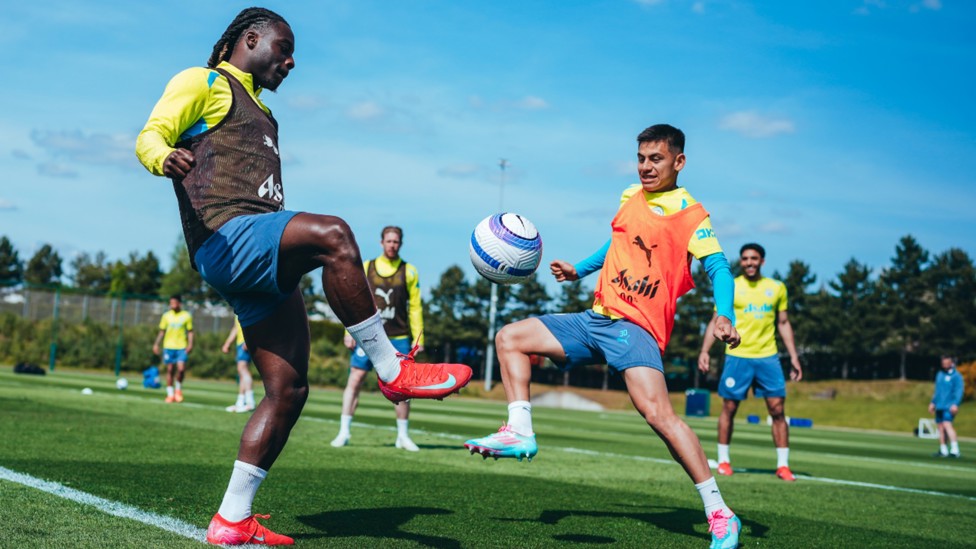ON THE BALL: Jeremy Doku and Claudio Echeverri demonstrate their skills.