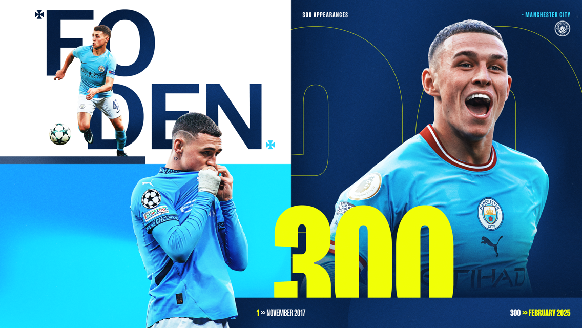Foden makes 300 City appearances