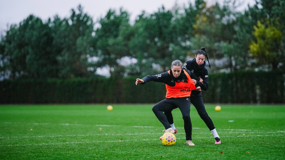 IN THE ACTION : Beney shields the ball from Leila Ouahabi