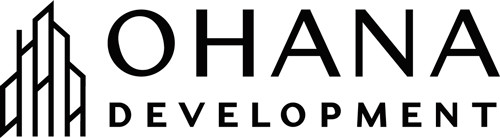 Logo for Ohana Development featuring stylized building outlines and text 'OHANA DEVELOPMENT'.