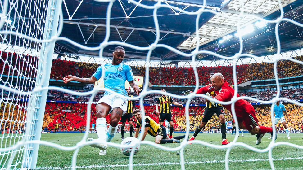 DOMESTIC CLEAN SWEEP : Raheem completes the scoring as City claim the FA Cup with a 6-0 win over Watford in May 2019.
