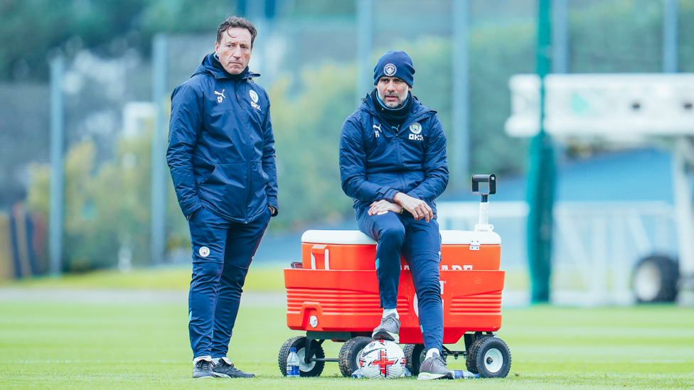 MEETING OF MINDS : Pep Guardiola chats with Performance Analysis coach Carles Planchart