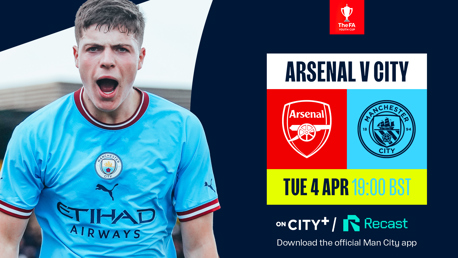 Watch City’s FA Youth Cup semi-final with Arsenal on CITY+ and Recast