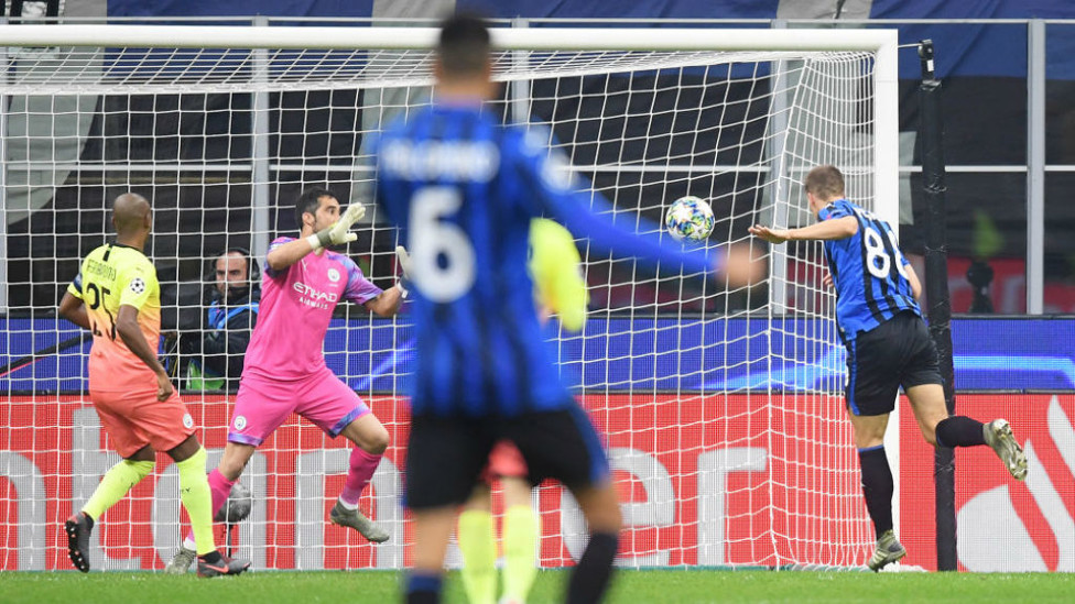 LEVEL PEGGING : Mario Pasalic heads past Claudio Bravo, on as a half time sub for Ederson, to level the scores