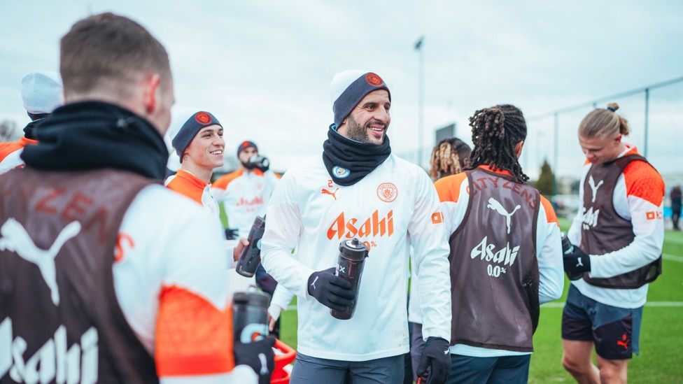 READY TO GO  : City's players prepare for training. 