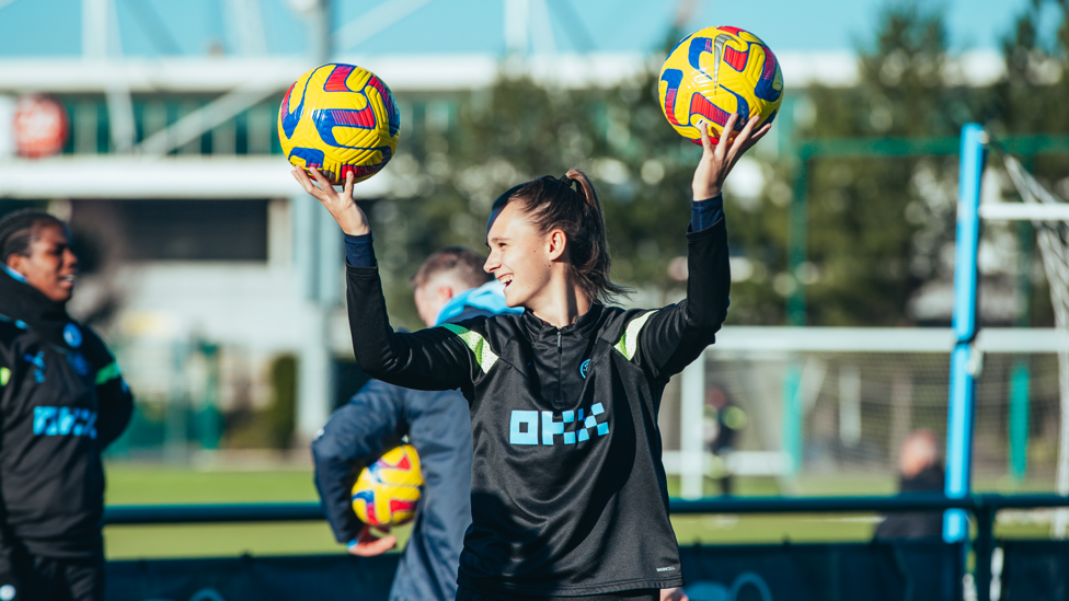 ON THE BALL: Kerstin Casparij enjoys a light-hearted moment.