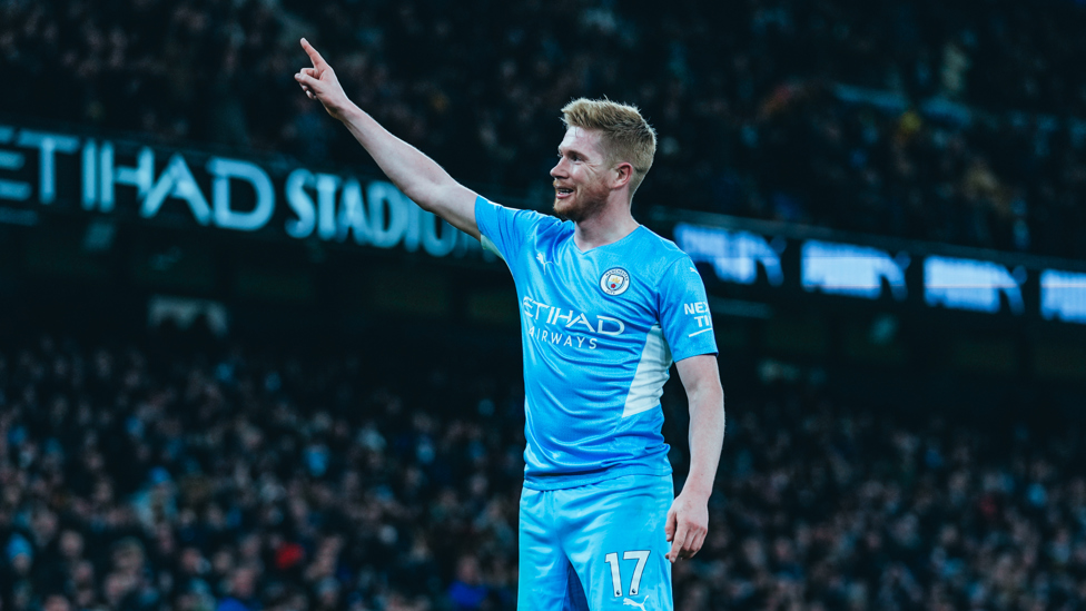 DE BRUYNE DELIGHT : Kevin De Bruyne soaks up the applause after doubling our advantage