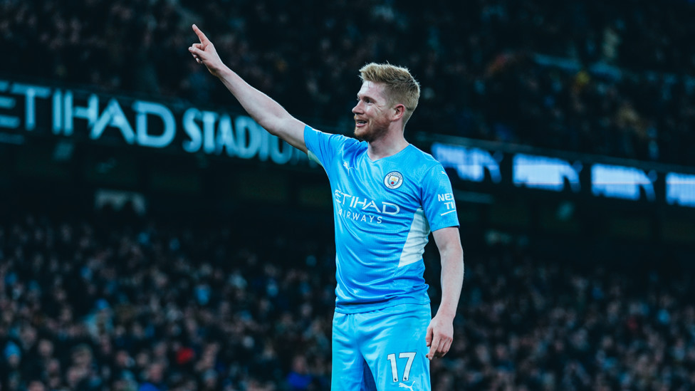 DE BRUYNE DELIGHT : Kevin De Bruyne soaks up the applause after doubling our advantage