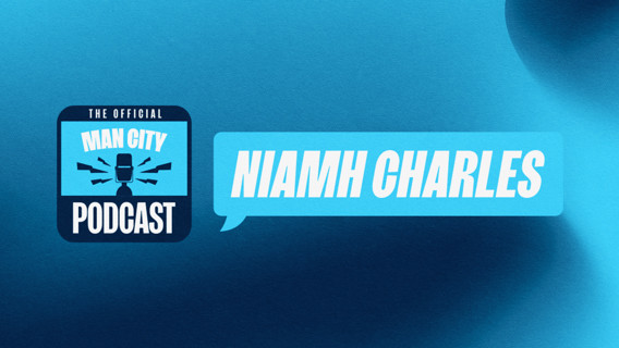 A blue background with a Man City podcast logo and the text 'NIAMH CHARLES'.