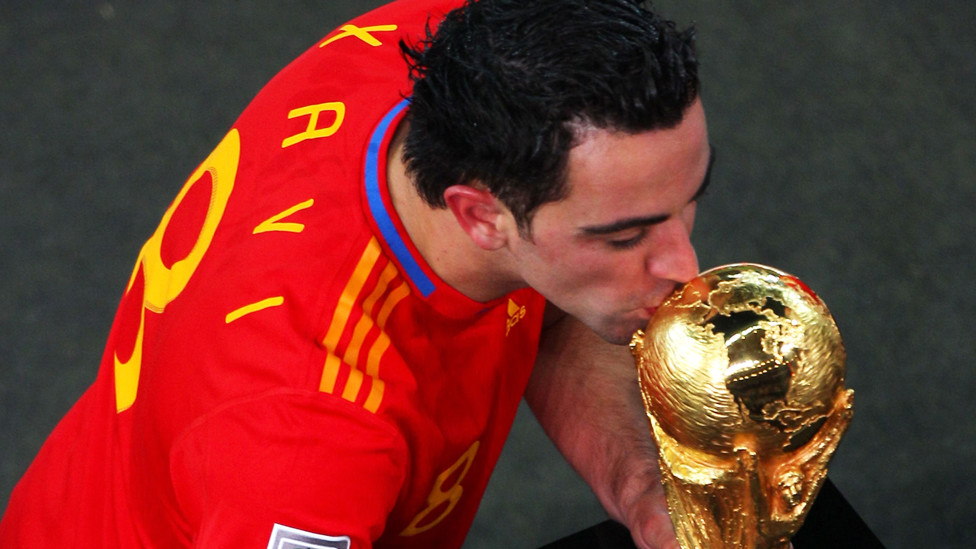 Xavi, instantes antes de la entrega de la Copa del Mundo en el Soccer Field de Johannesburgo en 2010.