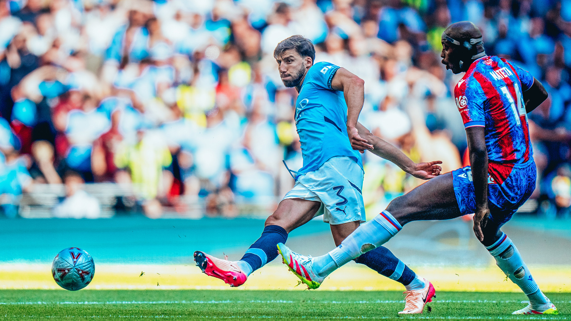 SLIDE RULE: Ruben Dias threads through a pass.