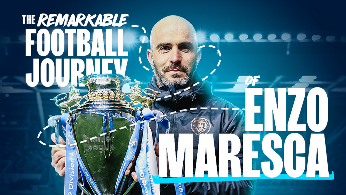 Image of a person holding a trophy with the text 'The Remarkable Football Journey of Enzo Maresca'.