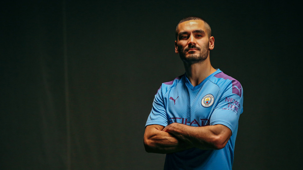 COOL CUSTOMER : Ilkay Gundogan looks the part in City's new 2019/20 home strip