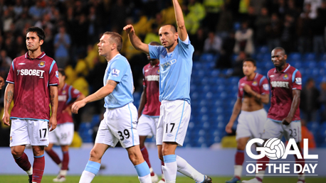 MASTERFUL: Petrov scores a free kick to end all free kicks against West Ham