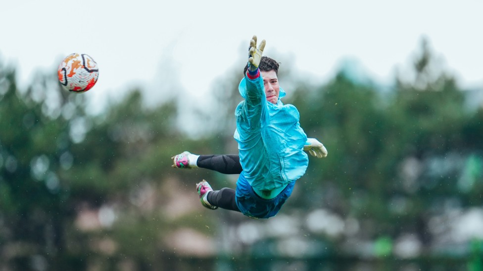 BLUE SKY THINKING: Goalkeeper George Murray-Jones is at full stretch.