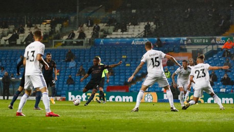 RAHEEM DREAM: Sterling delightfully curls an effort into the far corner