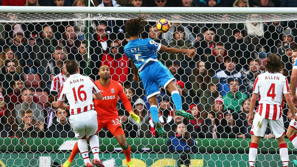  : GOAL STANDARD: Ake heads home during his loan season for Bournemouth in a clash at Stoke in 2016