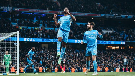 RAZZLE DAZZLE: Sterling celebrates his goal.
