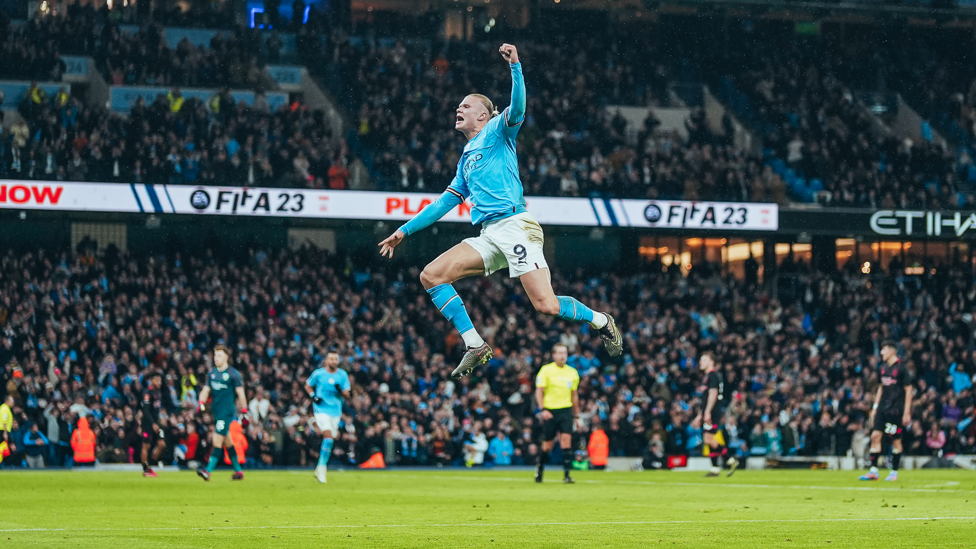 STRIKE ONE: Erling Haaland celebrates his opener.