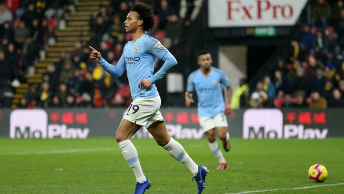 CELEBRATION TIME: Leroy is all smiles after breaking the deadlock