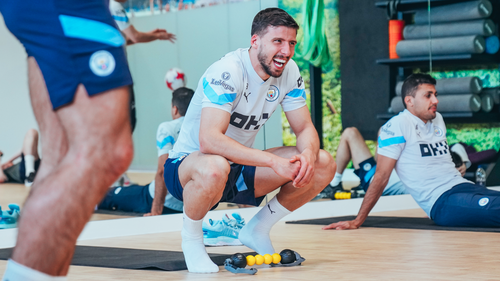 DELIGHTED DIAS : Ruben's all smiles as the players gather in the gym