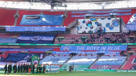 GAME TIME: The national anthem plays as the players arrive on the pitch.