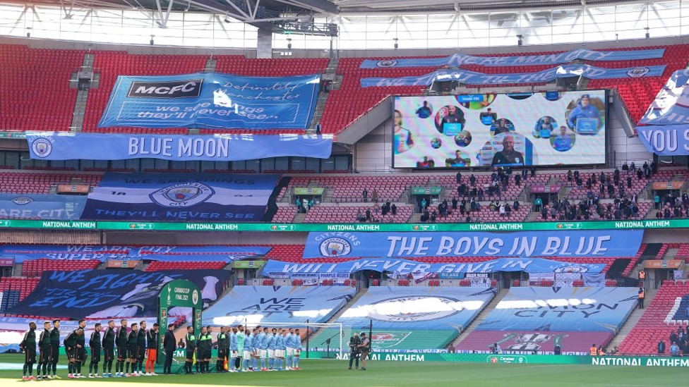 GAME TIME : The national anthem plays as the players arrive on the pitch.