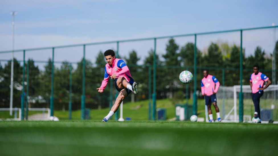 ALL FIRED UP: Rico Lewis pings in a shot.