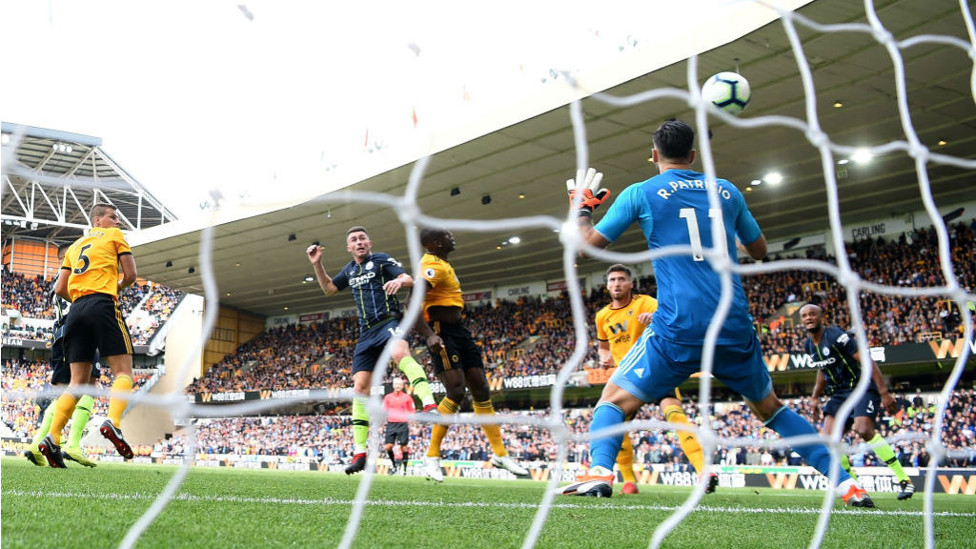 RISE AND SHINE : Aymeric's first goal for the Club came against Wolves where his superb header helped earn us a vital point