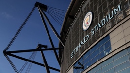 HOME: Clear blue sky above the Etihad ahead of the clash with Fulham.
