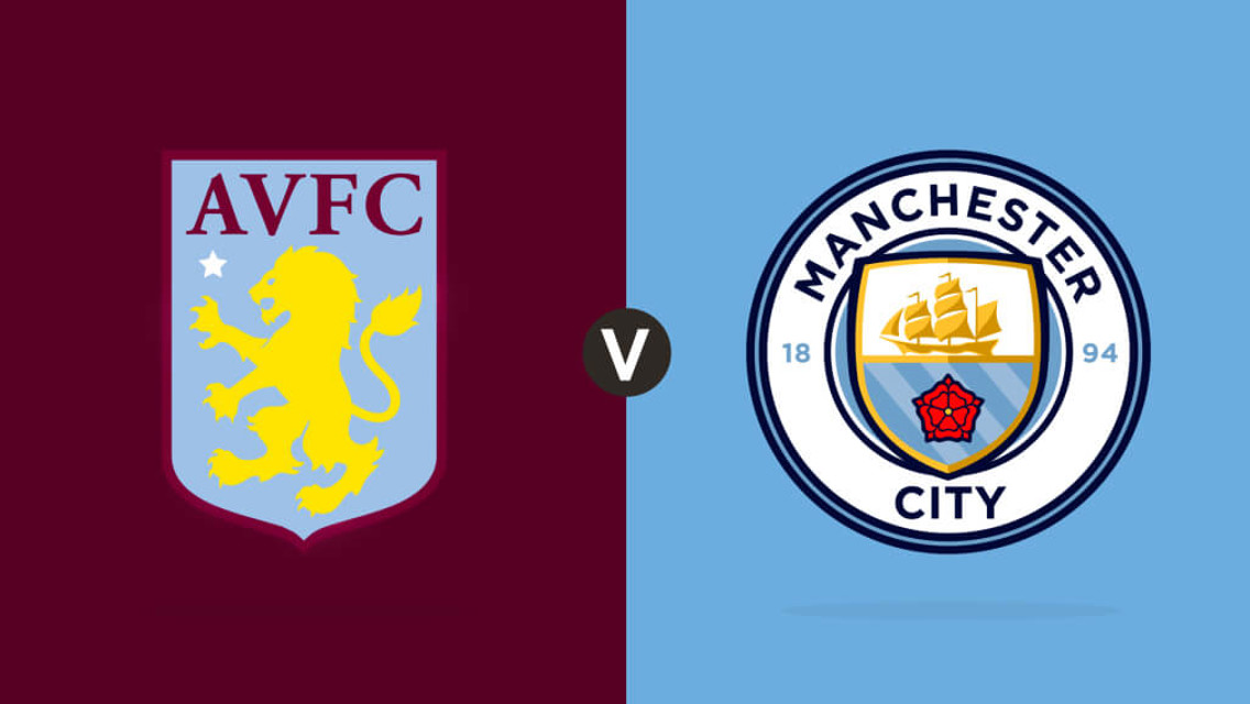 Aston Villa v Man City crests, Match Day Live