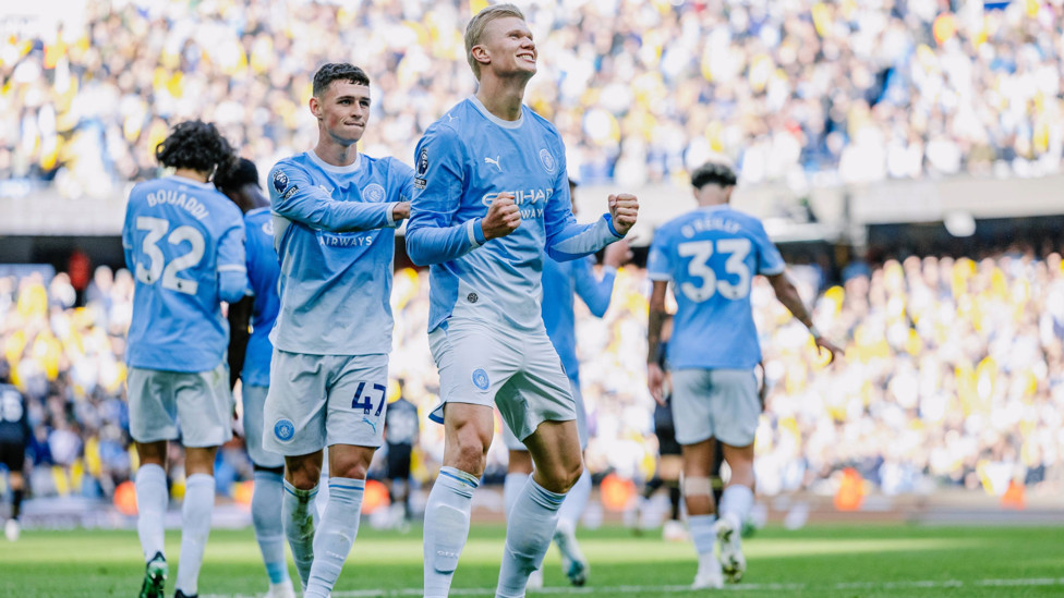 FIST PUMP : Haaland celebrates.