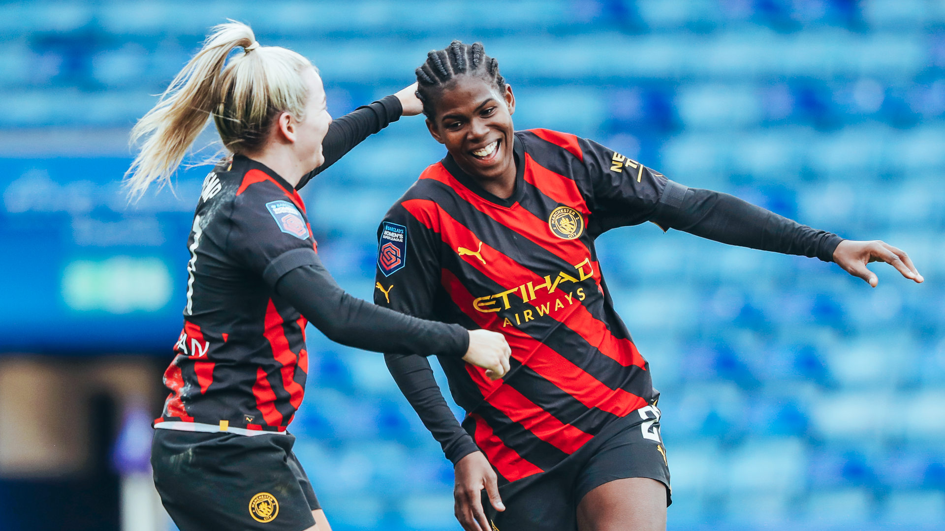 BOUNCING BUNNY : Bunny Shaw celebrates an important opener at the King Power Stadium.
