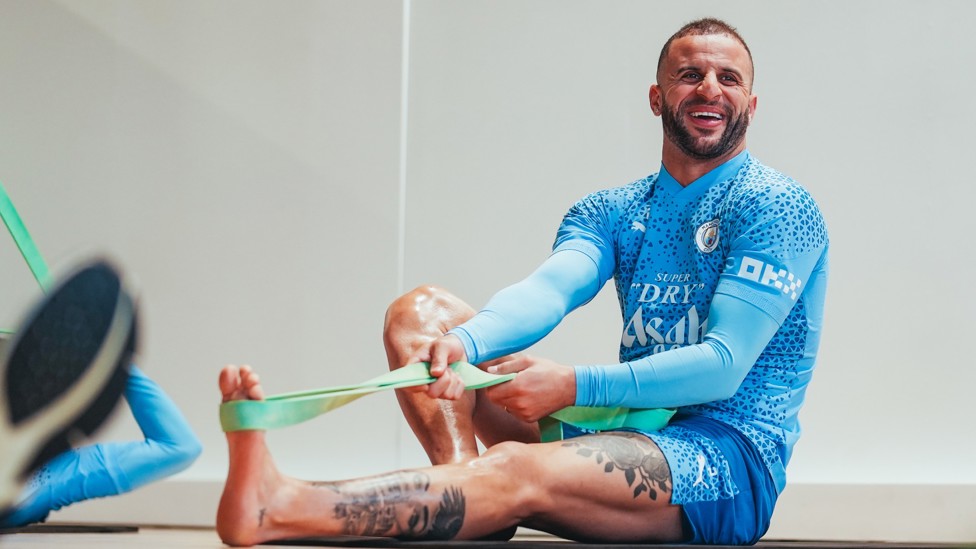 BIG STRETCH : Kyle Walker limbers up following the victory over Luton.
