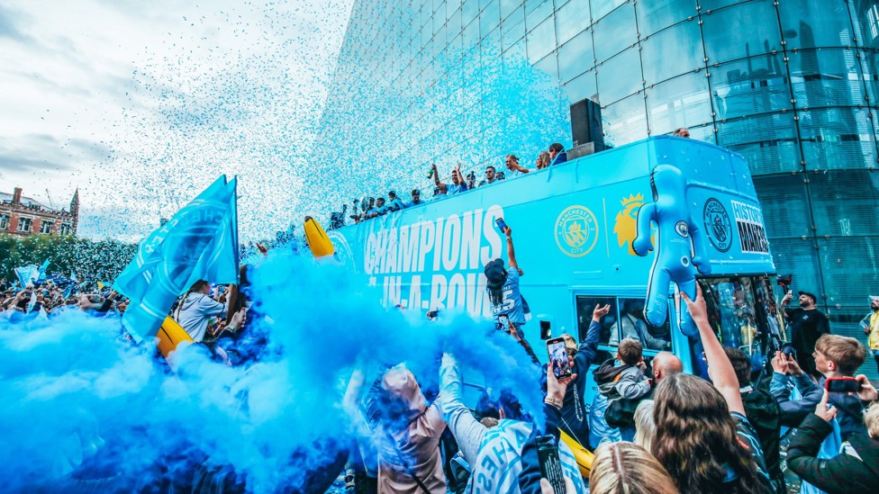 BLUE IS THE COLOUR : Fans welcome the bus
