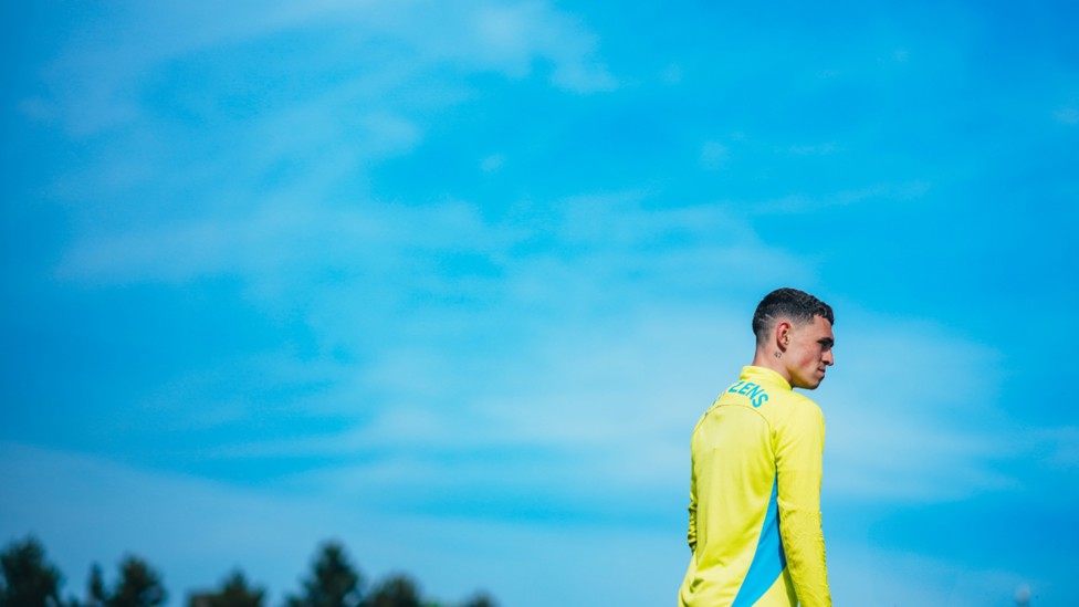 BLUE SKY THINKING: Phil Foden prepares for the next drill.