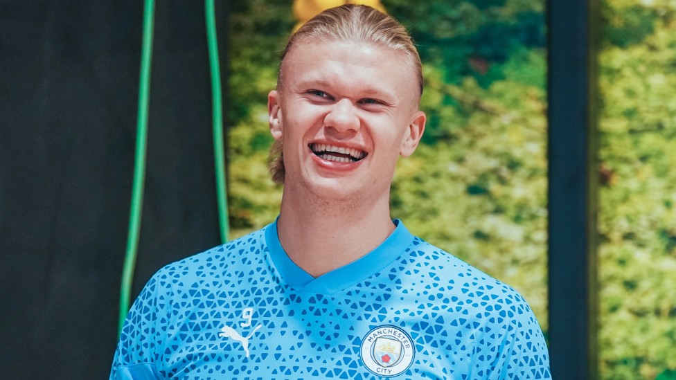 OUR NUMBER NINE : Erling Haaland can't hide his joy after scoring two goals last night. 